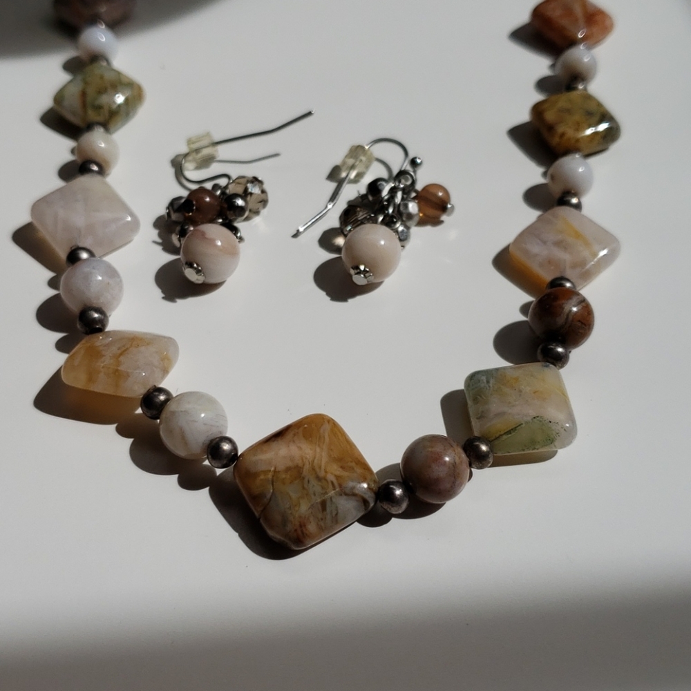 Multicolored Stone Necklace and Earring Set